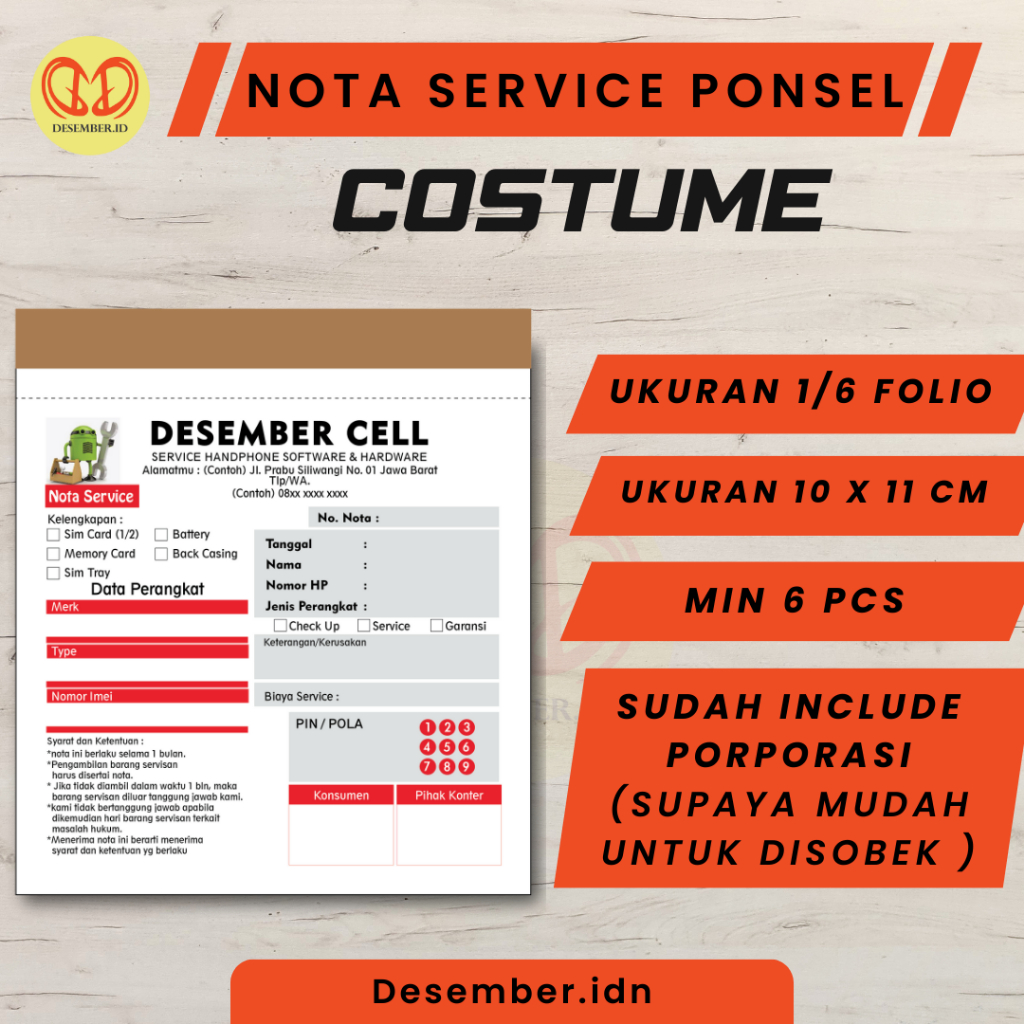 

DES.id nota servis hp custom nama sendiri nota servis hp nota service hp 1/6 polio 10 x 11 cm buku nota servis hp cetak nota servis