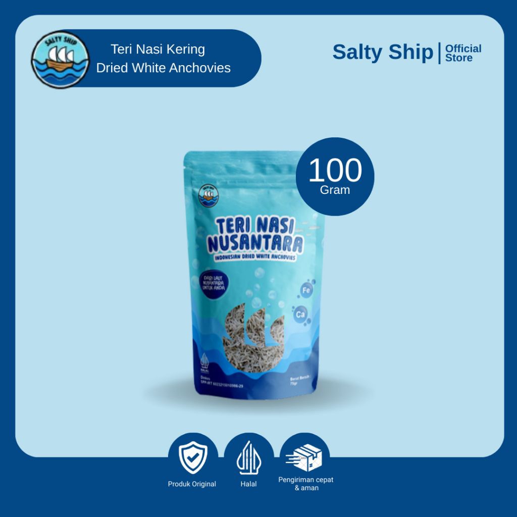 

Salty Ship Teri Nasi Nusantara Asli | Dried White Anchovies 100 gram | Tinggi Protein & Kalsium - Tanpa Garam Tambahan ikan teri nasi kering