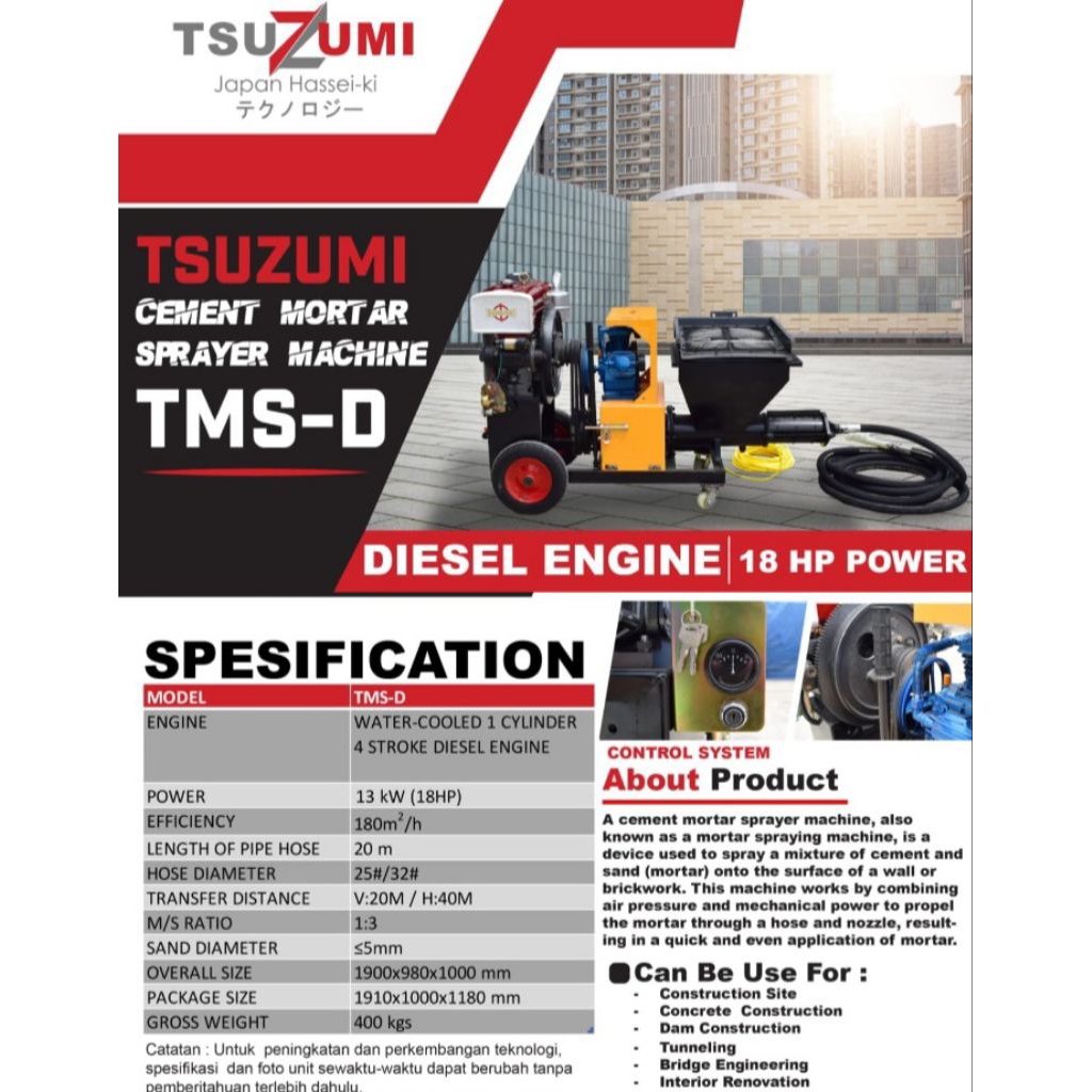 MESIN PENYEMPROT MORTAR SEMEN DIESEL TSUZUMI TMS-D