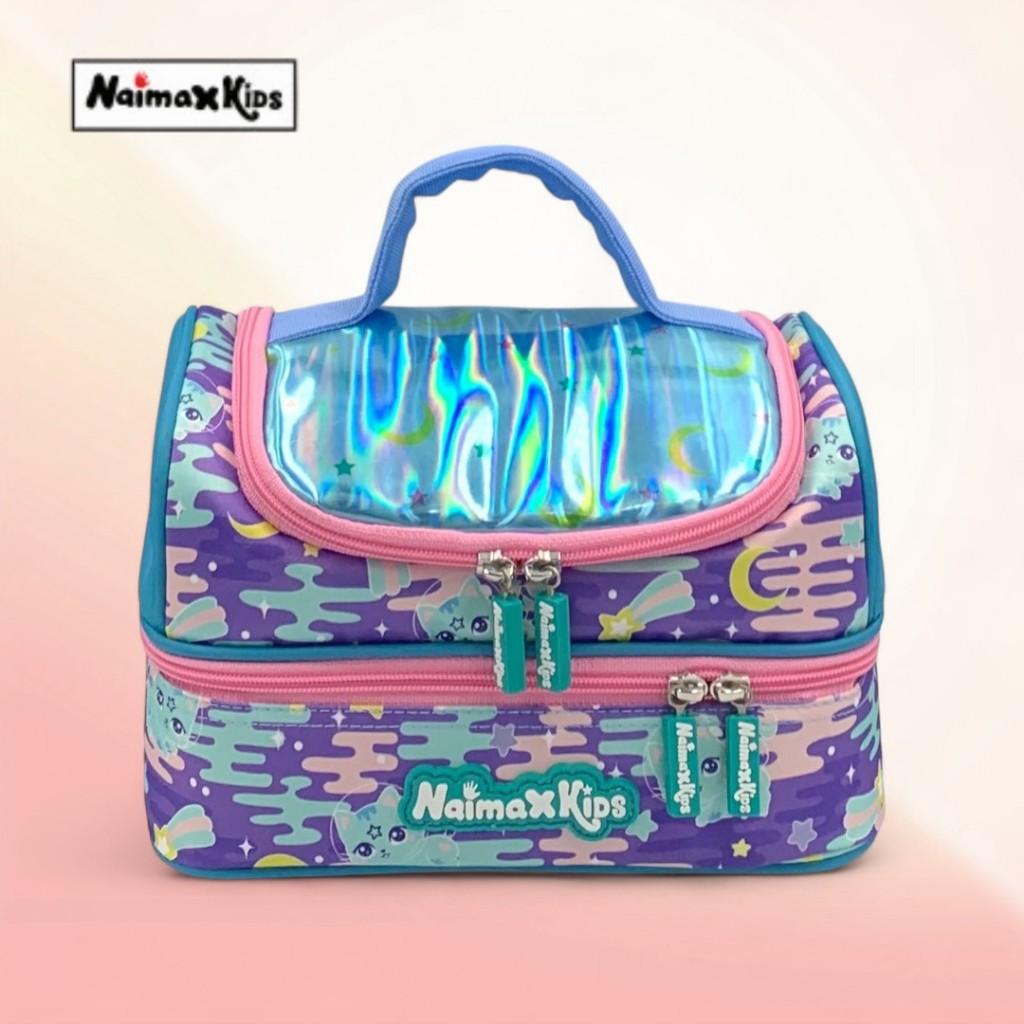 Naimax Kids Tas Bekal Anak Perempuan Lunch Bag Anak Lucu Untuk Bekal Sekolah Karakter Cat Blue
