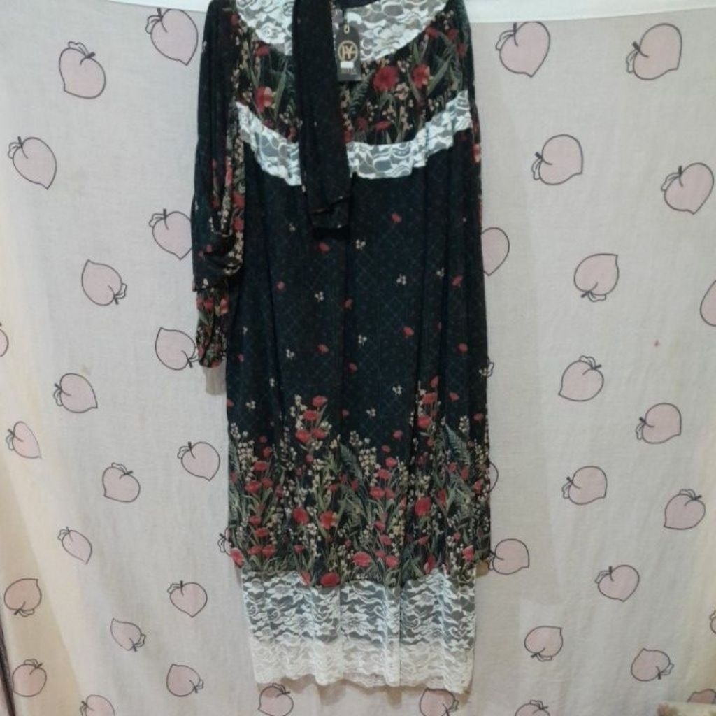 Gamis ceruty mix brukat set jilbab segi empat