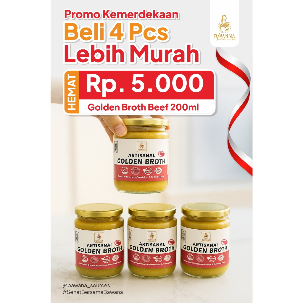 

Bundling Merdeka Bawana Golden Broth Kental - Bone Broth Sapi Beli 8 Gratis 1