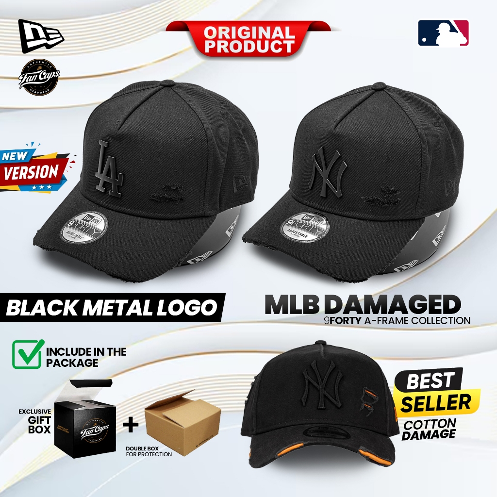 Topi New Era Original MLB Damaged 9FORTY A-FRAME warna Hitam | Topi New York Yankees | Topi Los Ange