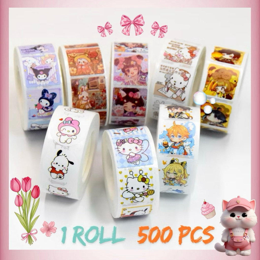 

( 500 LEMBAR ) Stiker Roll Label Kartun Lucu 2,5cm / Stickers Isi 500 Lembar Motif Cartoon Untuk Tempel di Box Packaging l