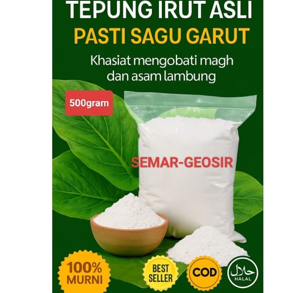 TEPUNG IRUT ASLI-PATI IRUT-TEPUNG ANGKRIK-SAGU GARUT-OBAT ASAM LAMBUNG ALAMI