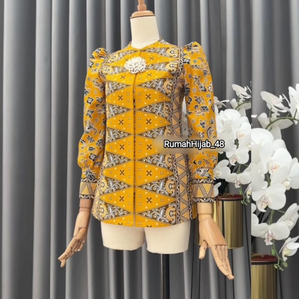 Blus Batik Motif Betawi warna kuning  - Atasan Batik