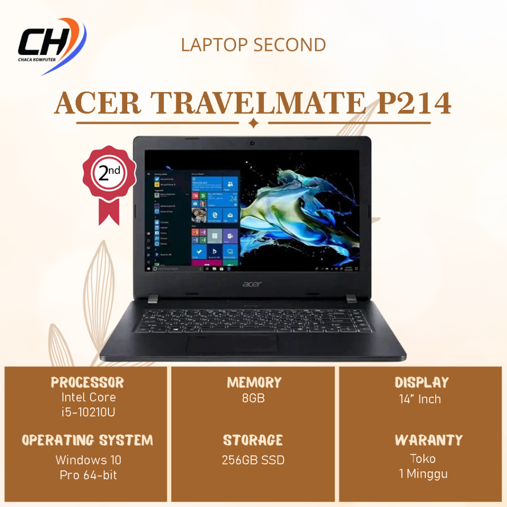 Laptop Acer Travelmate P214 Second - RAM 8GB SSD 256GB