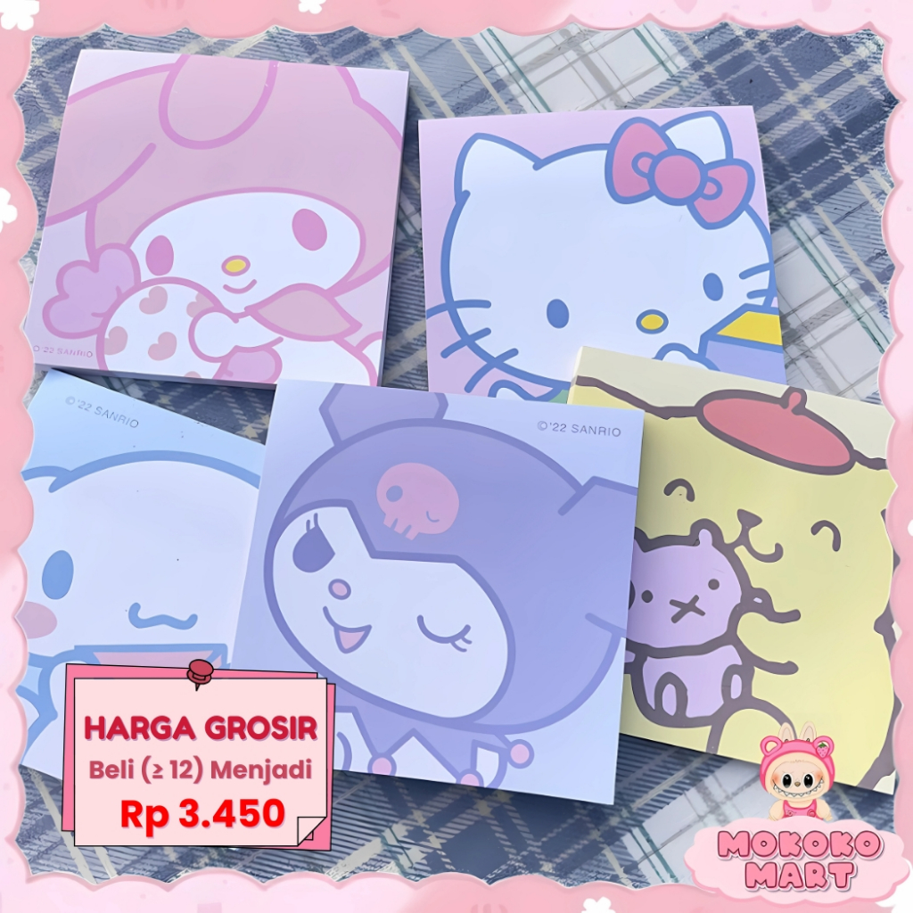 

MM 80 Lembar Sticky Notes Kertas ATK Notepad Alat Sekolah Alat Tulis Memo Karakter Sanrio Lucu MB26