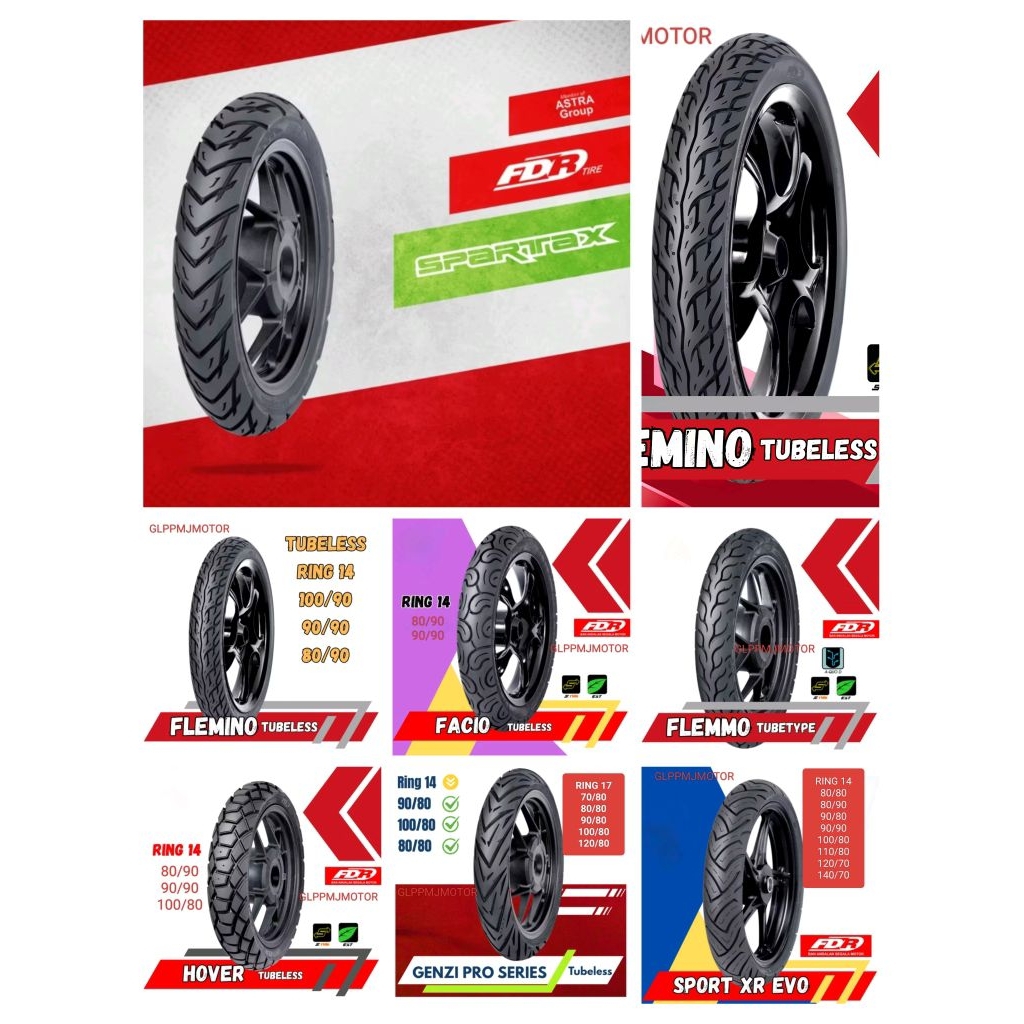 Ban Luar FDR Tubless Ring 13 N-Max, Ring 14 Matic, Ring 17 Bebek Sport, Ring 12 Scoopy Donat Ban Mot