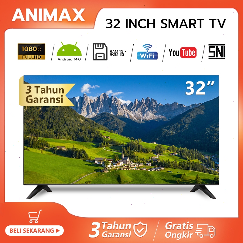 Animax TV Digital 32 inch Smart TV LED 32 Inch Android14.0/OS Coolita televis Garansi 3 tahun