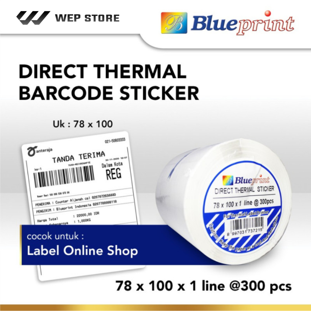 

Direct Thermal Sticker Label 78 x 100 mm isi 300 label Blueprint Label Barcode Online Shop 78x100