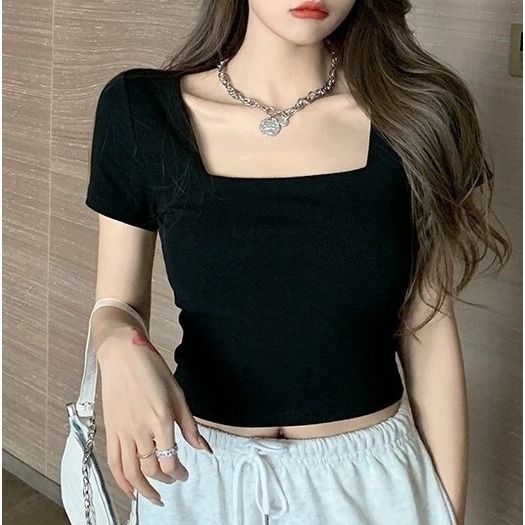Crop Top Leher Kotak Martina Square NECK JERSEY STRETCH