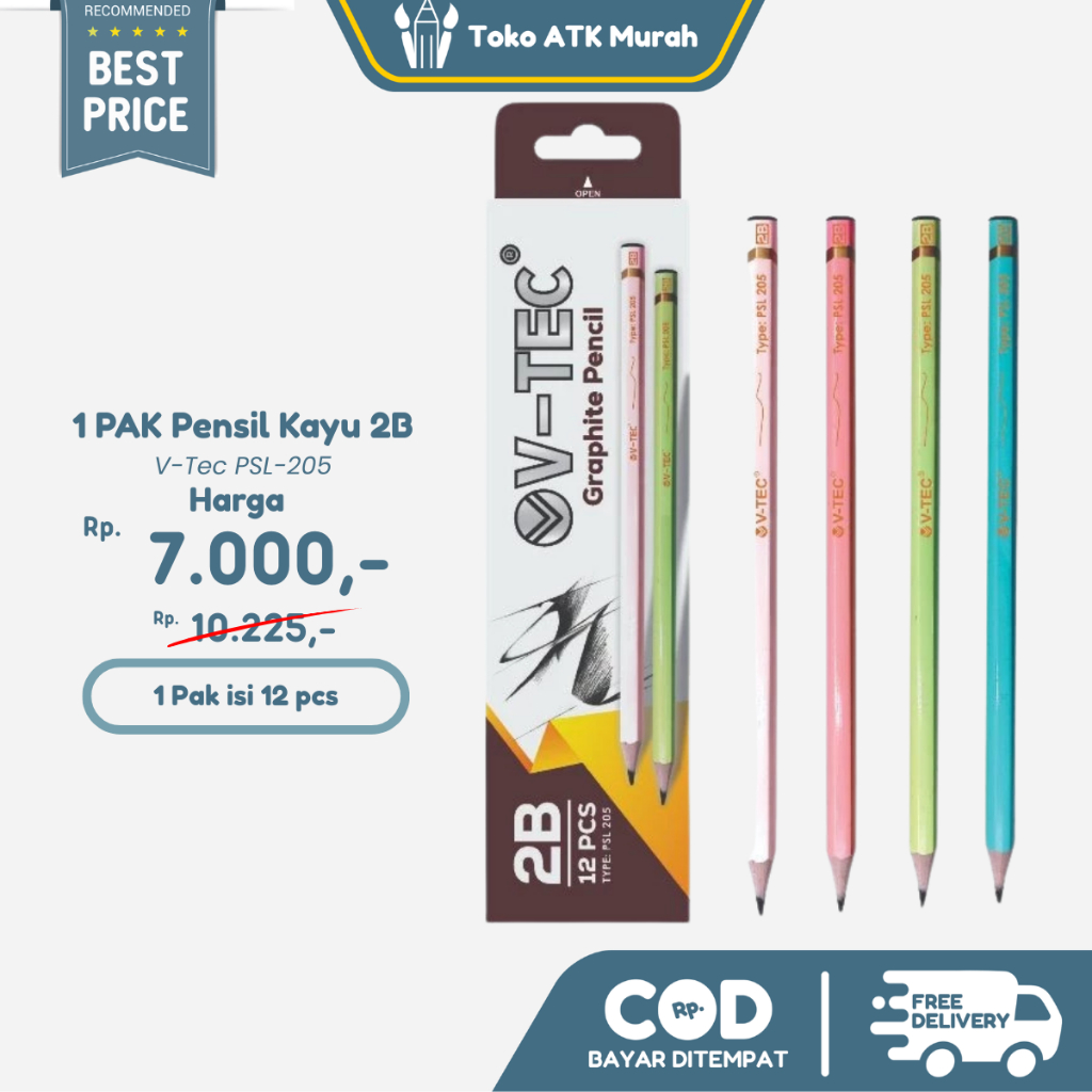 

1 PAK Pensil Kayu 2B V-Tec PSL-205 Pastel Pensil Sekolah / Wooden Graphite Pencil