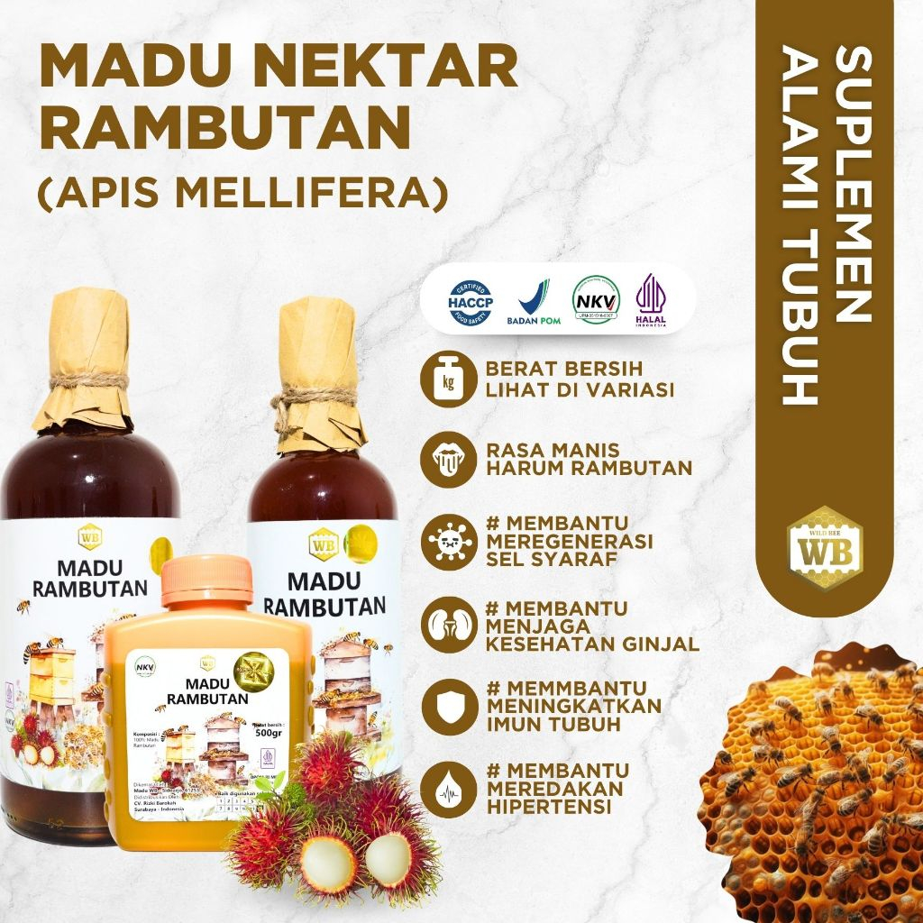 

WB Wild Bee - Madu Rambutan / Lebah Apis Melifera - Wild Bee - Kemasan Ekonomis - Beli 10 Gratis 1