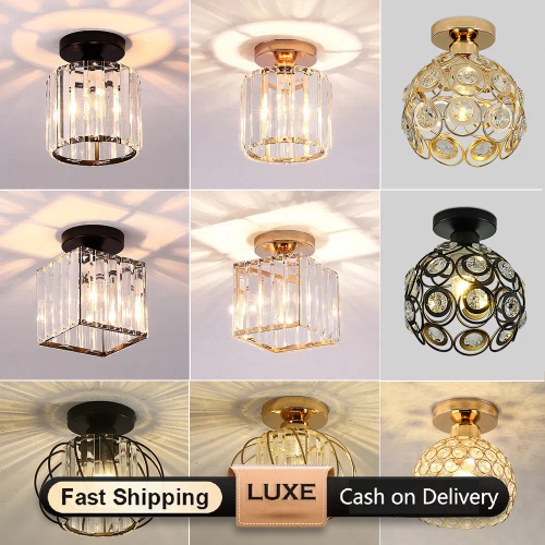 COD Lampu Kristal Plafon Rumah Lampu Ceiling Kristal Kotak Modern Crystal Round Ceiling Lamp Lampu P