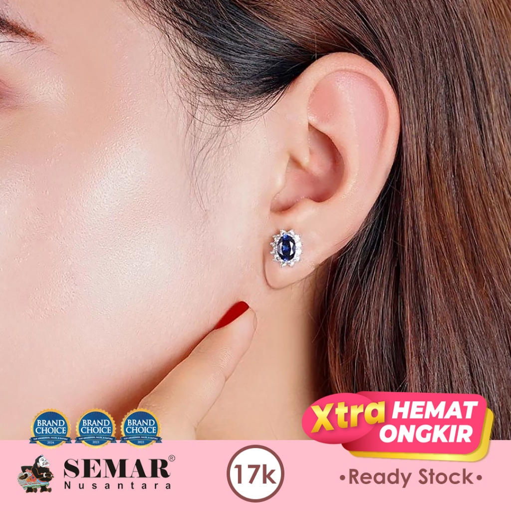Anting Emas Lady Diana Royal Blue White Gold 17K Semar Nusantara