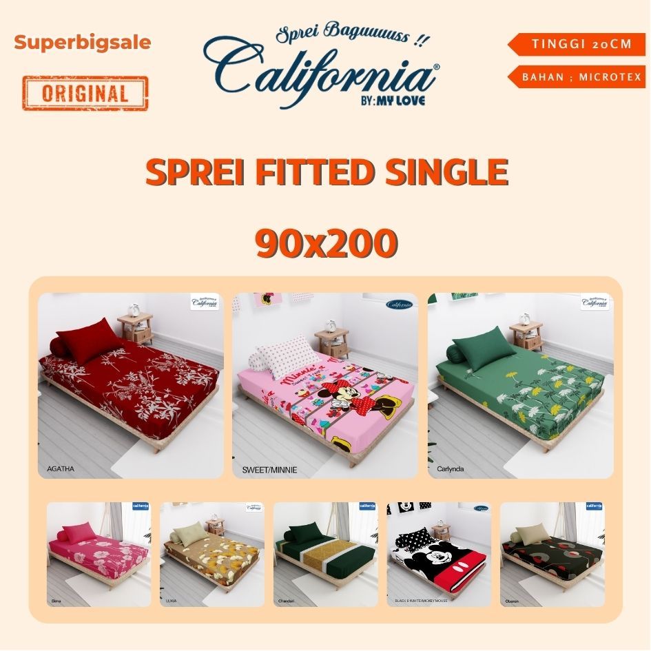 California - Sprei FITTED Single 90 (90x200) SUPER Terlaris pilihan