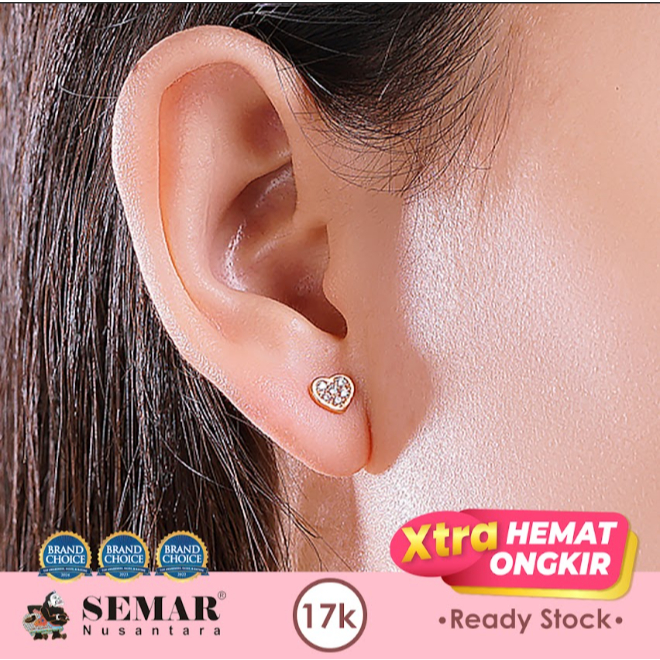 Anting Emas Toge Heart Stone Rose Gold 17K Semar Nusantara