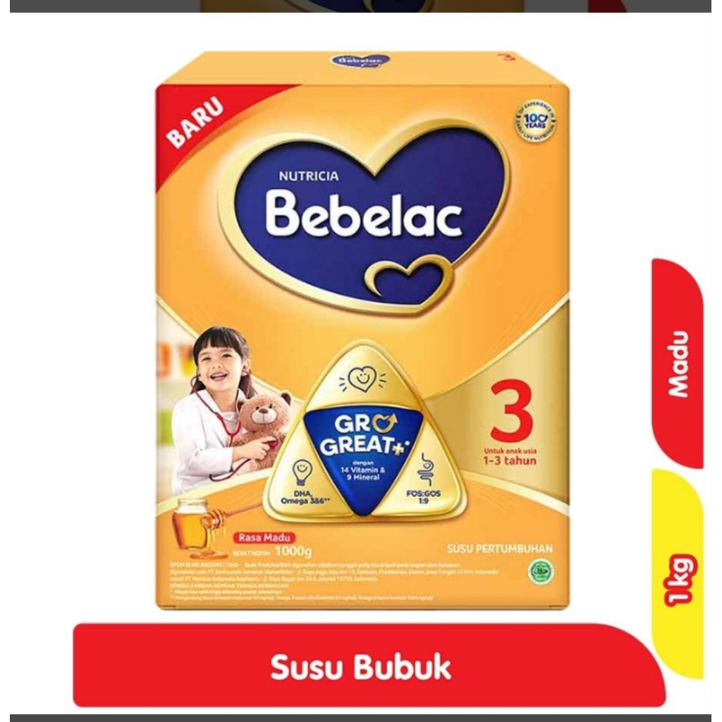 Bebelac 3 Grogreat+ Susu Bubuk PertumbuhanAnak Madu 1 kg