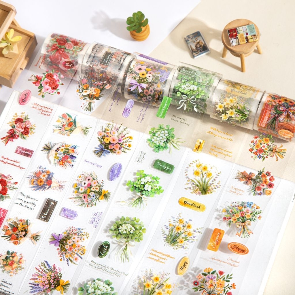 

1 roll PET tape die cut blossom flower bouquet HaGD diy jurnal