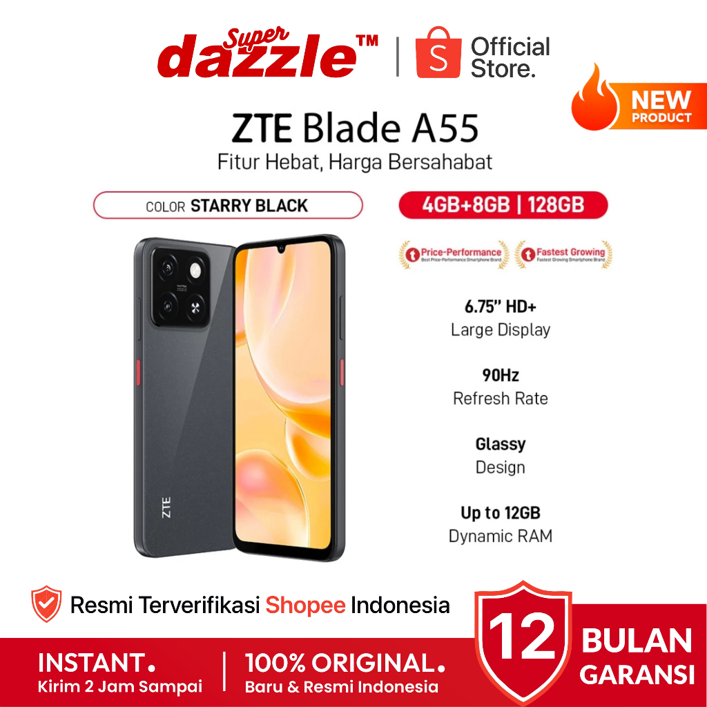 HP ZTE Blade A55 4/128 GB Original 100% Garansi Resmi 12 Bulan ZTE Official Store Indonesia - promod