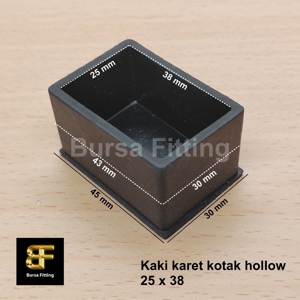 Kaki karet kotak 25 x 38 / alas kaki meja kursi / karet hollow / tutup hollow