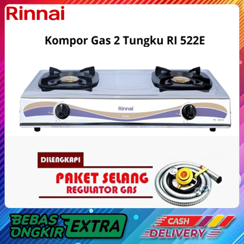 promo Kompor Gas Rinnai 2 Tungku RI 522E Kompor + selang regulator
