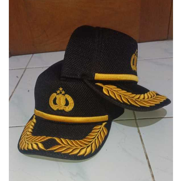 Topi Jaring Bordir POLRI/POLISI List Kuning Pamen COD