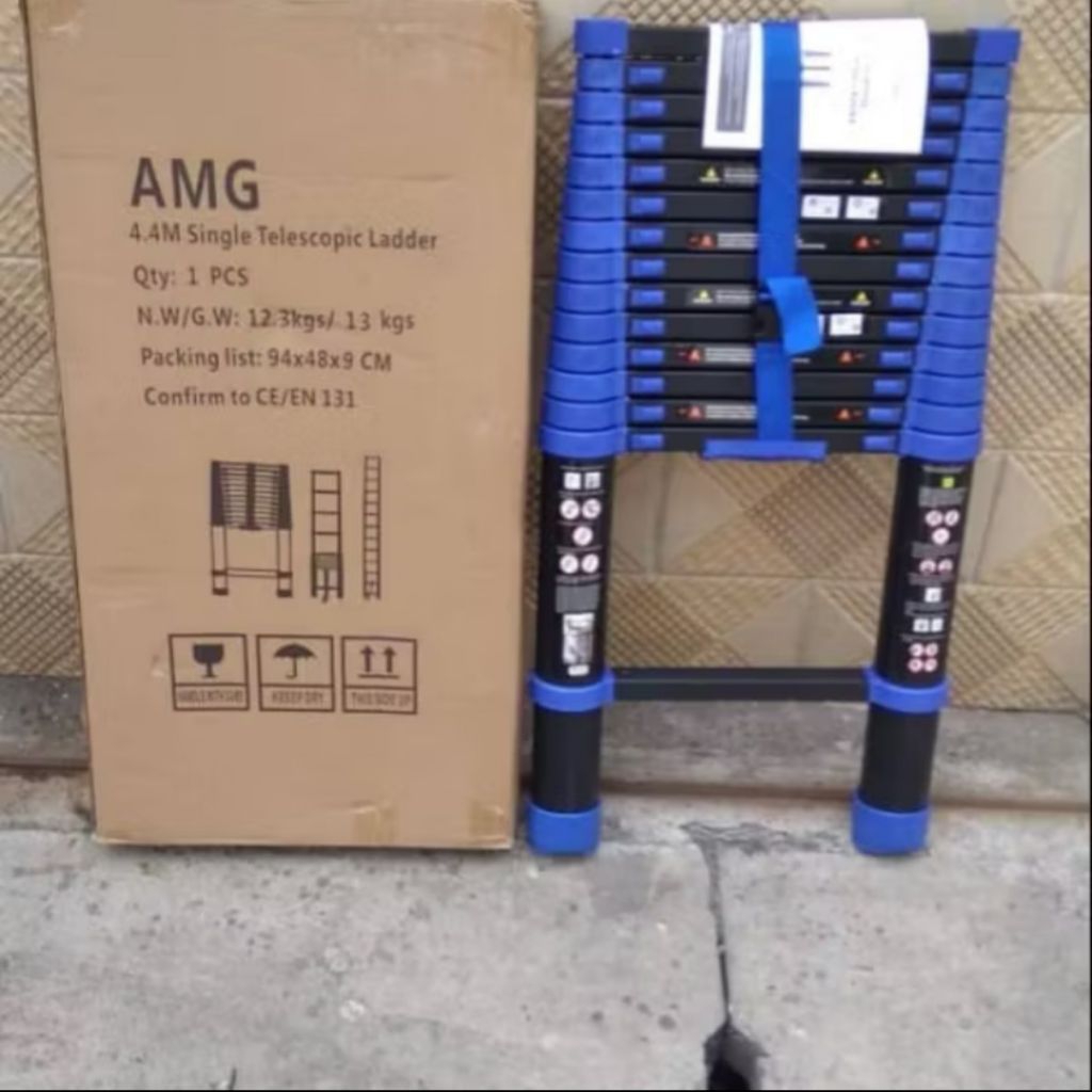Tangga teleskopik amg 4,4 meter single ( biru ) / tangga teleskopik 4,4m