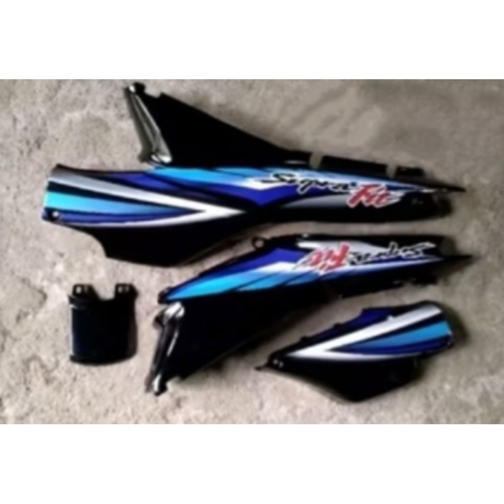 Cover body belakang motor Honda Supra x lama Supra fit lama + bok aki Warna HITAM Set striping BIRU