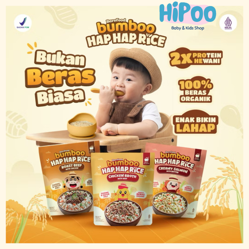 

BUMBOO Hap Hap Rice - 100% Beras Organik Tanpa Pestisida - Double Protein Hewani - Bahan Alami - Tanpa Pengawet