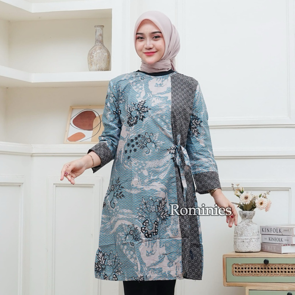 Batik Tunik Wanita Tali Samping Batik Atasan Modern Batik Kantor Modis