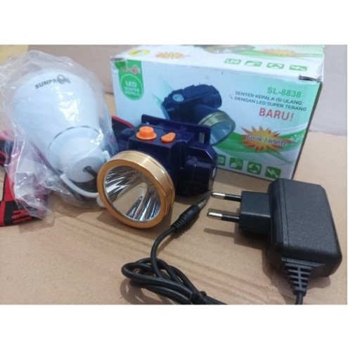 Senter Kepala + Korek Api Sunpro 7Watt SL 8838 PENCETAN ON OFF Free Lampu Emergensi SL-8838 7 Watt