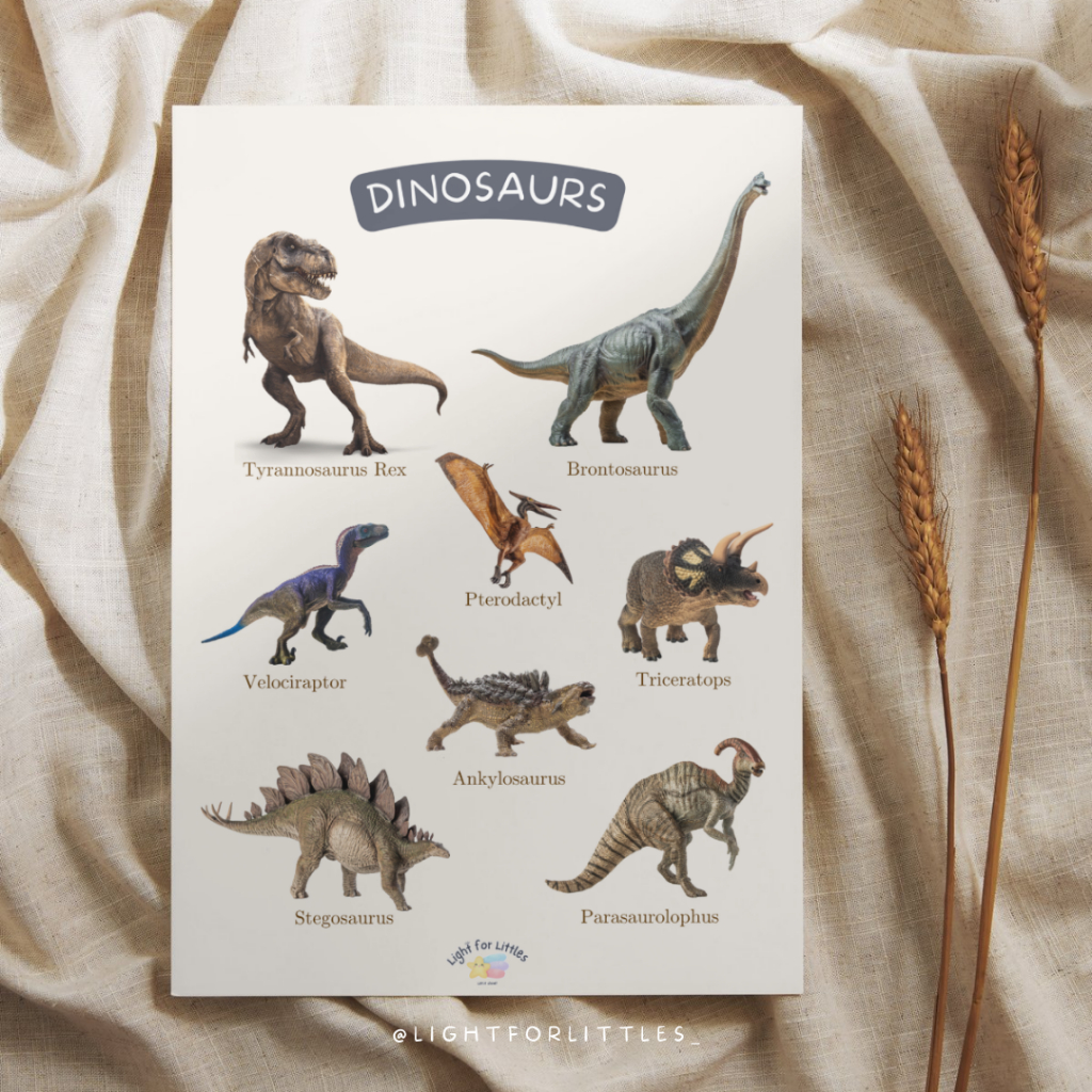 Poster Belajar Anak - Dinosaurs | Poster Edukasi Bayi | Belajar Dinosaurus Balita