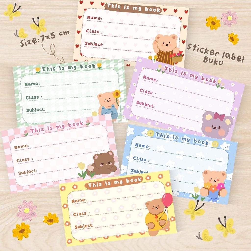 

SATUAN | STICKER LABEL BUKU MAPEL SEKOLAH ANAK AESTHETIC BERUANG LUCU WARNA WARNI