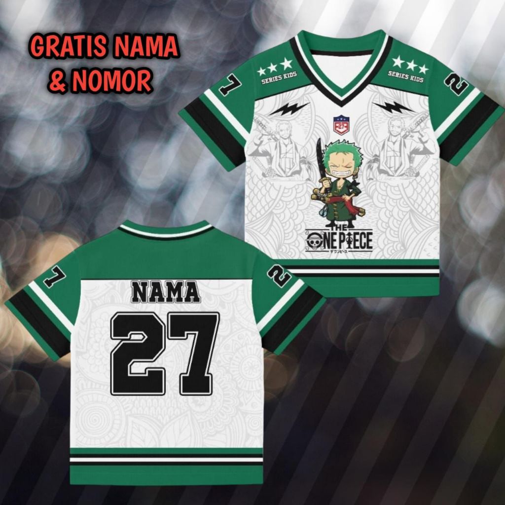 Jersey Kaos Anak one piece & Karakter Anime / Manga Kaos One Piece / Bisa Costum Nama Full Printing