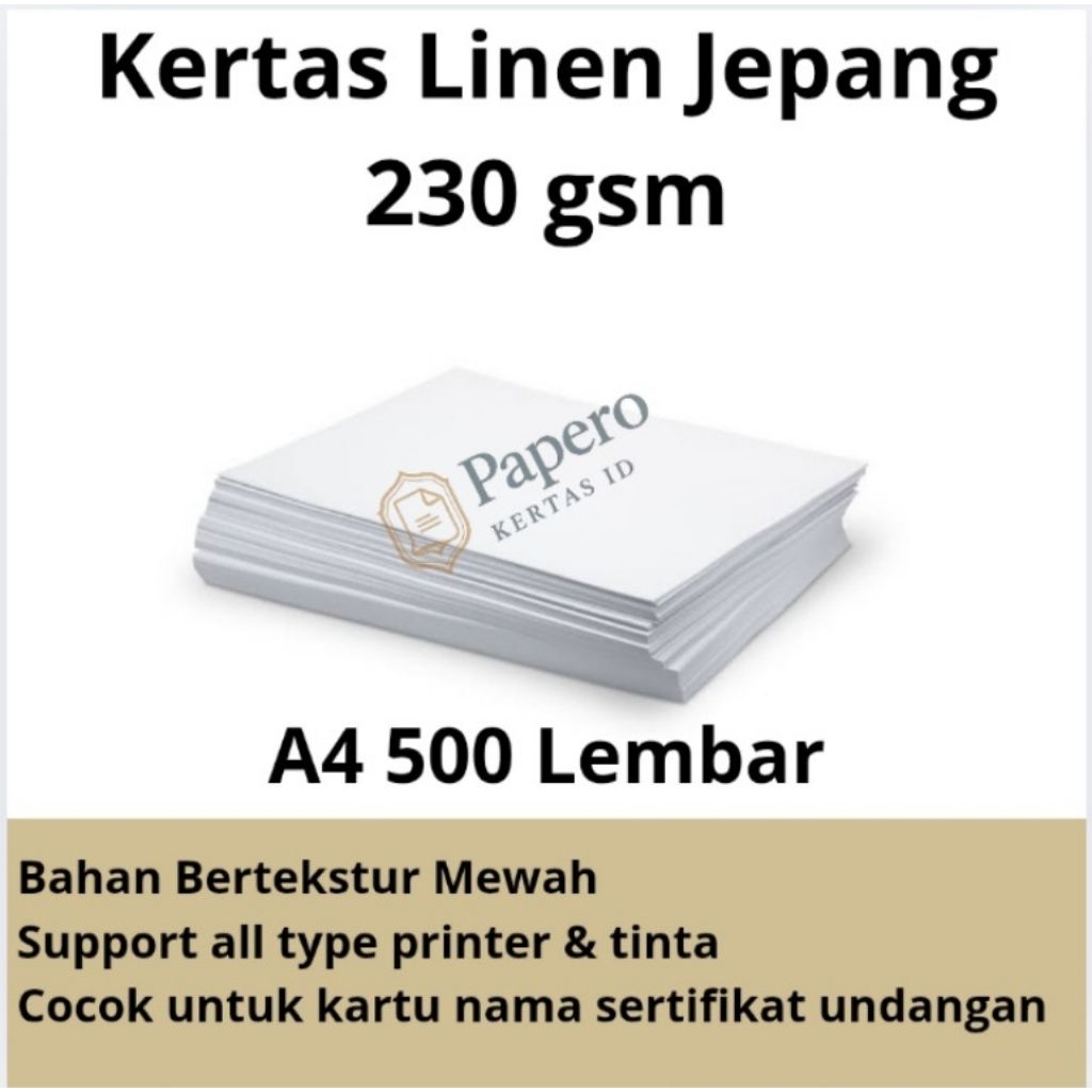 

Kertas Linen 230 gsm Jepang Premium | A4 Isi 500 Lembar - Kertas Undangan, Sertifikat, Kartu Nama.
