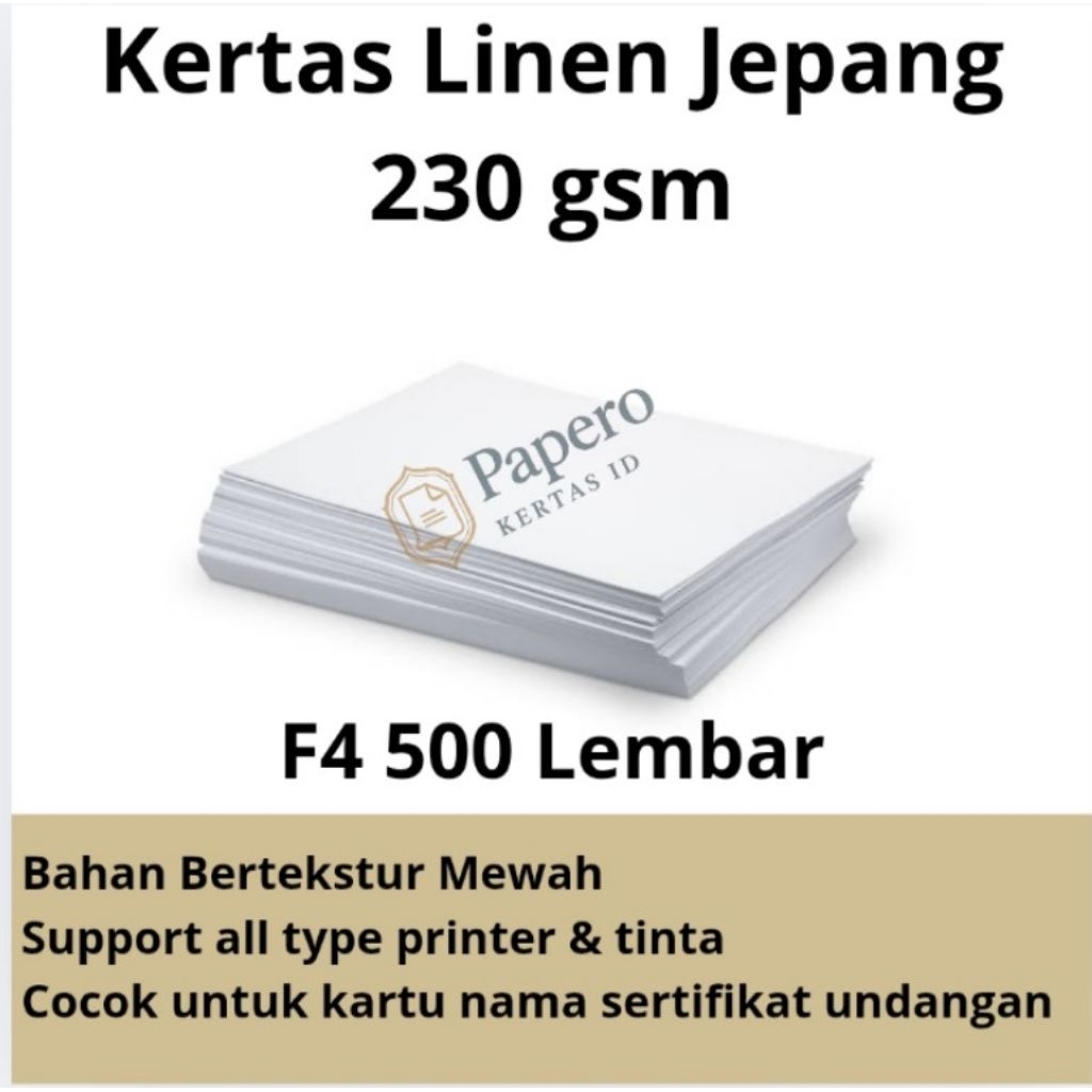 

Kertas Linen 230 gsm Jepang Premium | F4 Isi 500 Lembar - Kertas Undangan, Sertifikat, Kartu Nama.