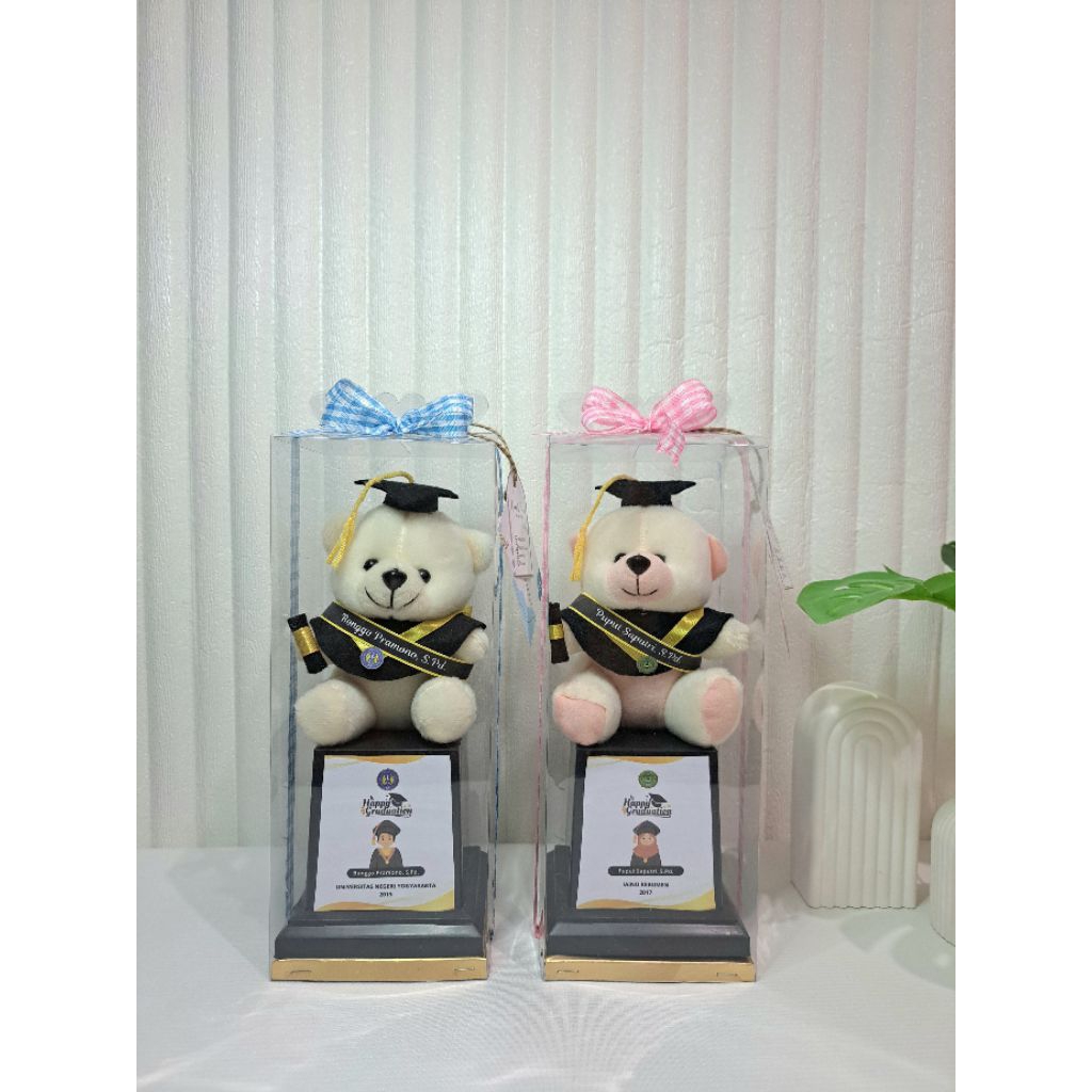 Piala boneka wisuda box mika / thropy boneka wisuda mika murah