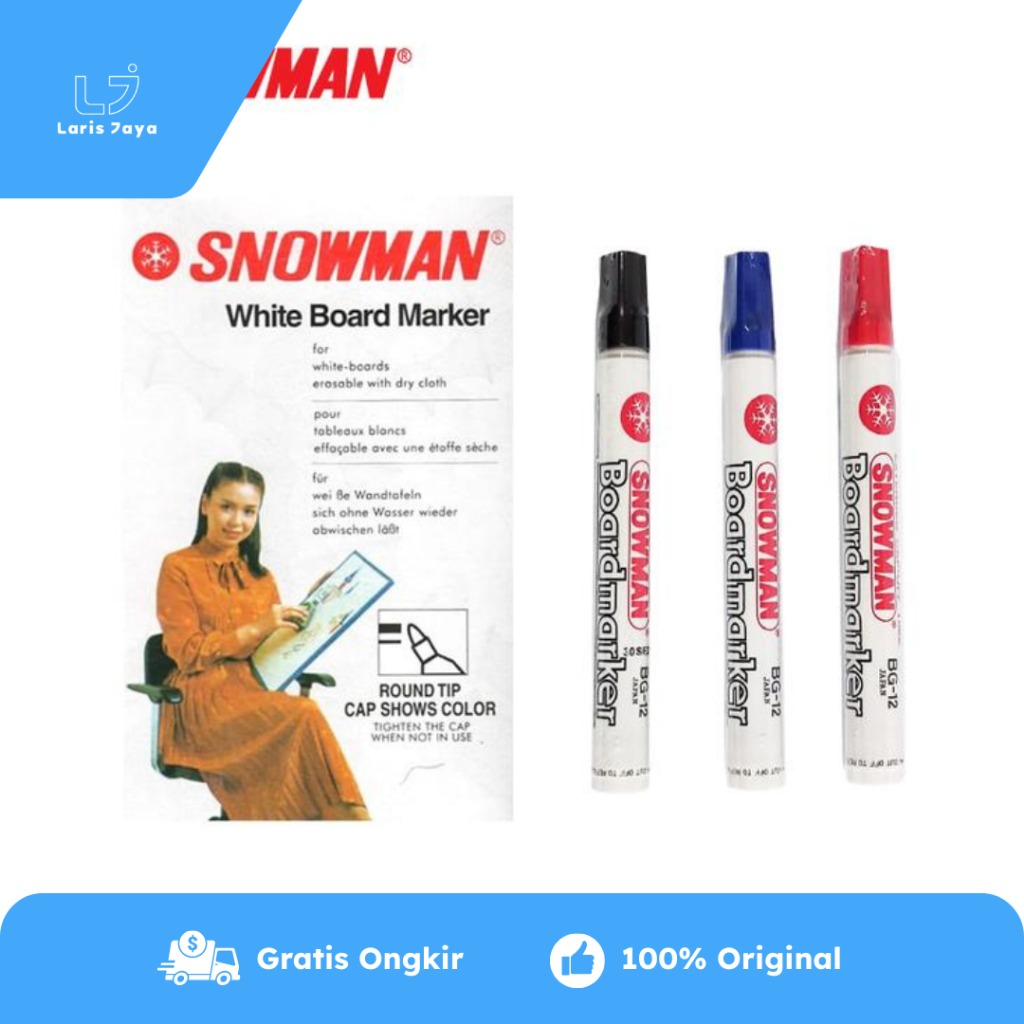 

[1 BOX / 12 PCS] Snowman Spidol Papan Putih Whiteboard Marker BG-12