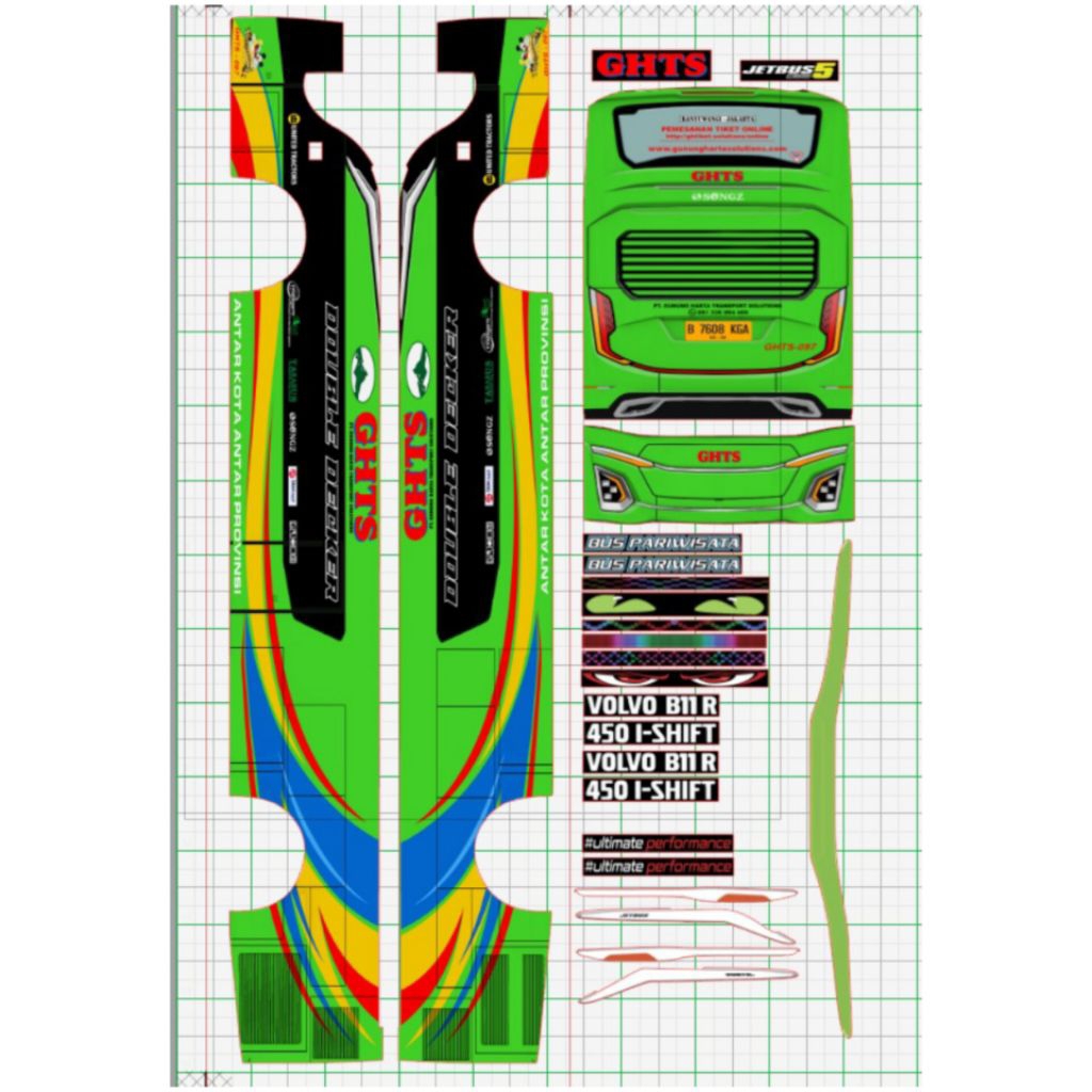 Po GHTS Double decker | sticker miniatur Bus | stiker livery bis mainan | stiker livery miniatur bis