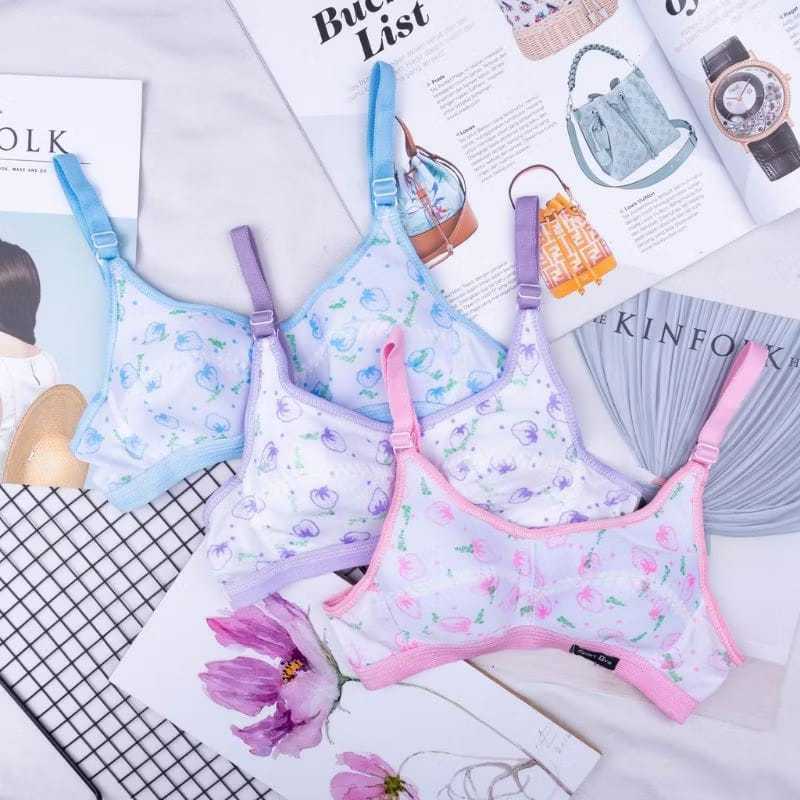 Bh Bra Sport Wanita Perempuan Remaja ABG Murah Busa Tipis Tanpa Kawat Cup Kecil KENMI Kembang / Bra 