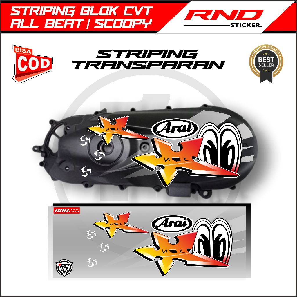 Sticker Blok CVT All Beat/Scoopy motip Arai Suriken V4 transparan UV varian warna terbaru viral