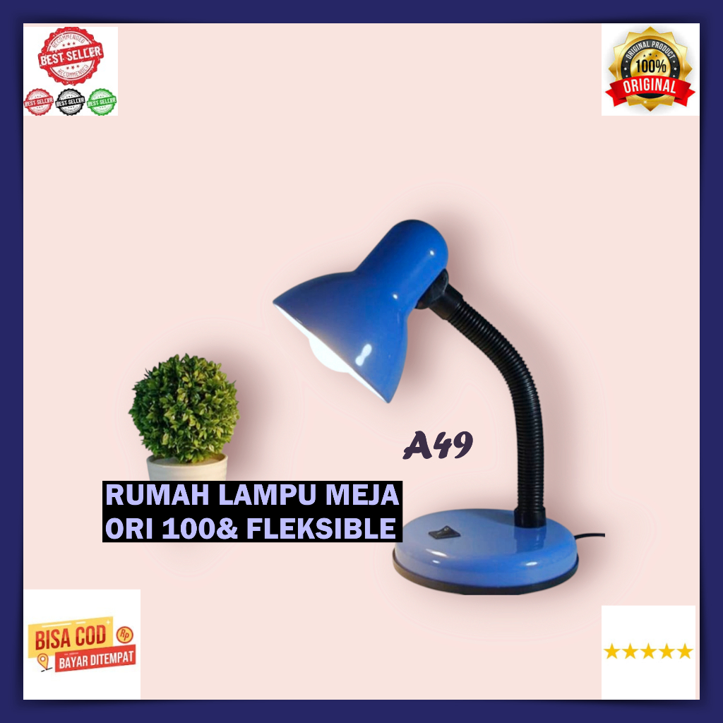 A49 FITING LAMPU MEJA LEHER FLEKSIBEL TEMPAT LAMPU BESI E27 100% ORI ON OFF SAKLAR BELAJAR BACA META