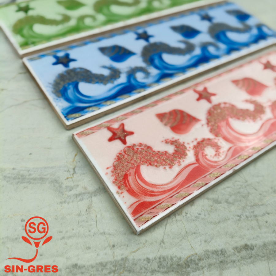 List Keramik Dinding | Listello Laser | 8x25 | Model Datar | Motif Laut