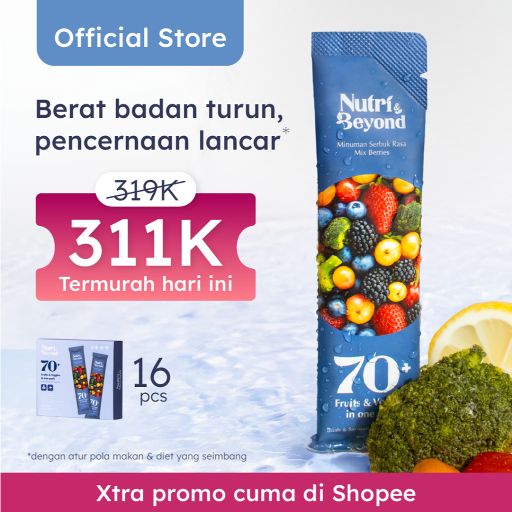 

Nutri & Beyond Fiber Drink dengan Buah dan Sayur Rasa Mixberry-1 Box isi 16 Sachet Cobain Dulu!
