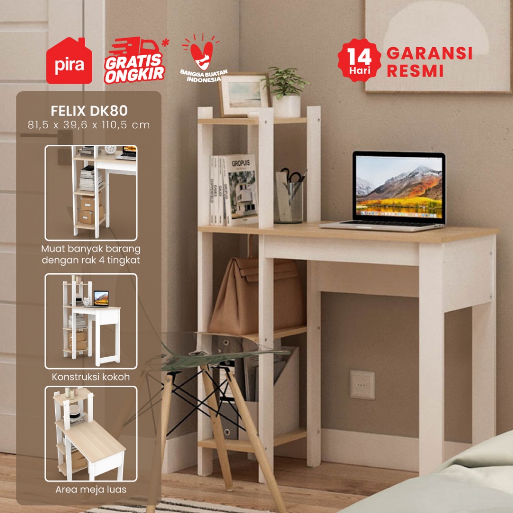 PIRA -  FELIX DK80 Meja Kerja / Meja Belajar dengan Rak Buku