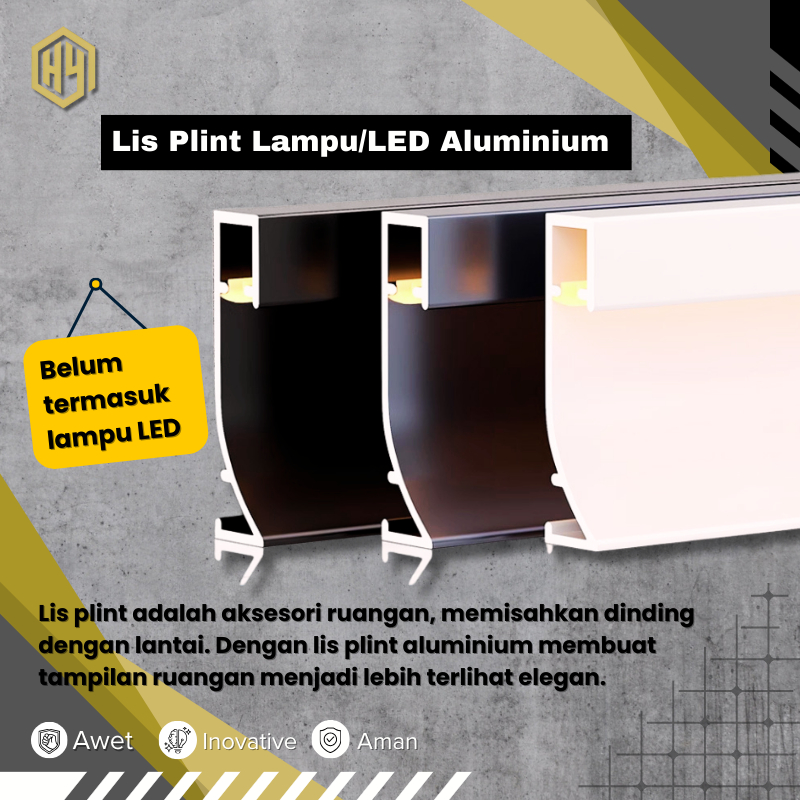 HUIYE - Lis Plint Lampu/LED Alumunium (8cm), Floor Skirting Alumunium, Aksesoris Rumah dan Lantai