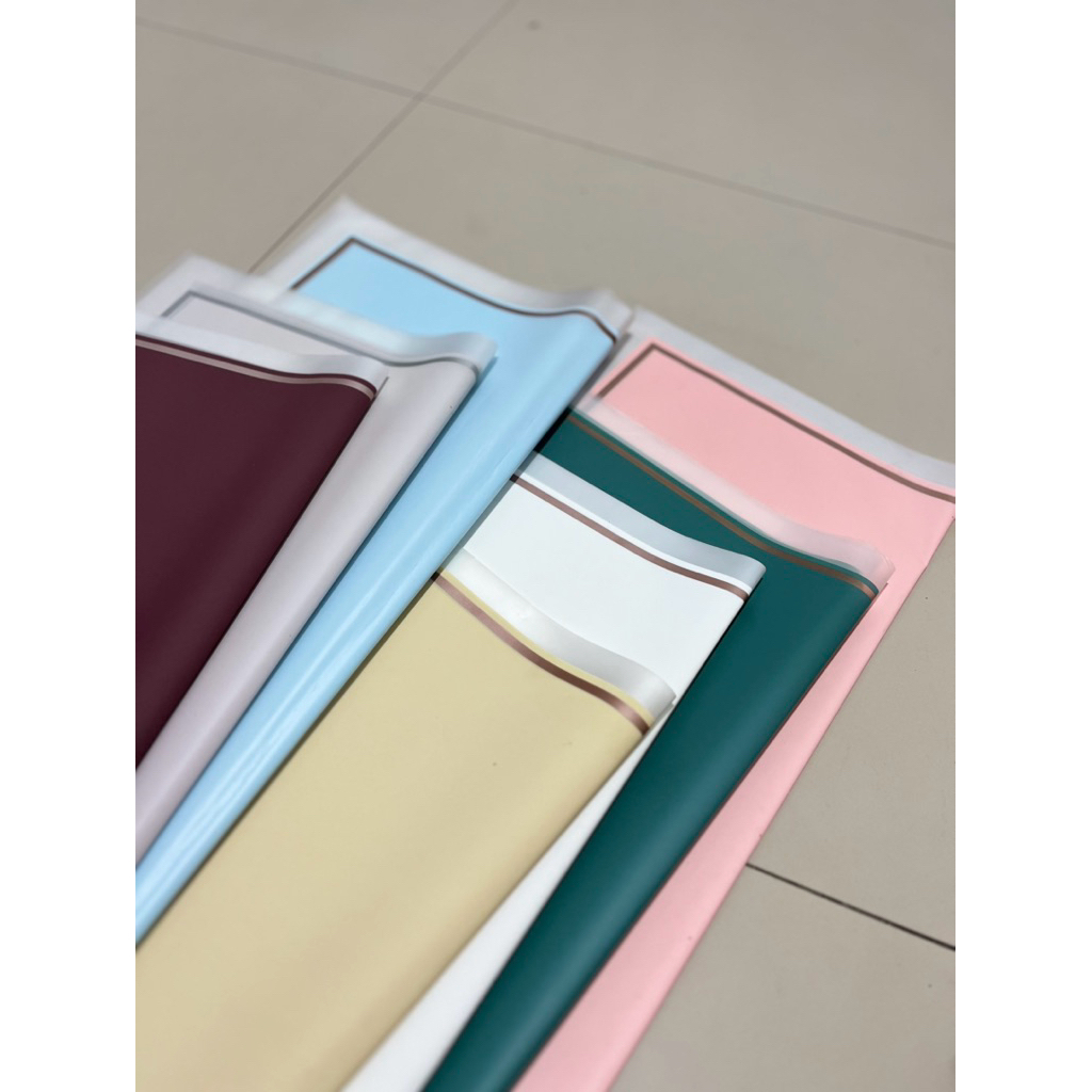 

{1LEMBAR}Ecer Kertas bunga cellophane flower wrapping Paper Varian List Gold Frame Transparan Florist Kertas Kado