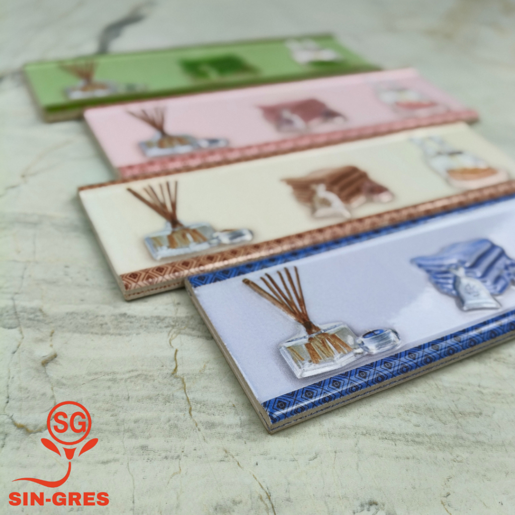 List Keramik Dinding | Listello Laser | 8x25 | Model Datar | Motif Toiletries